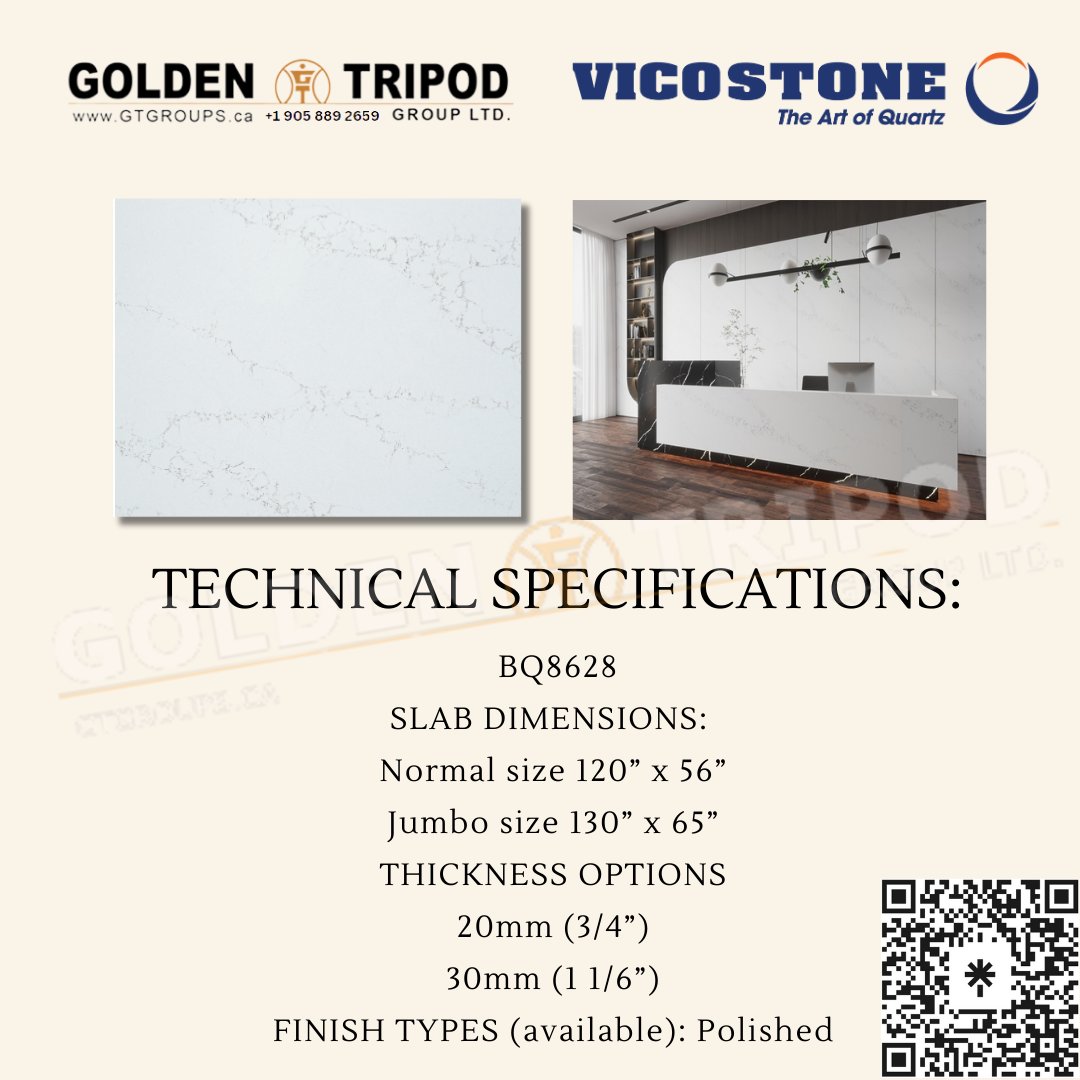 GoldenTripod's tweet image. Indulge in the timeless elegance of Vicostone's Statuario BQ8628 quartz stone, a luxurious addition to any space. Golden Tripod: 121 Granton Dr Unit #24 Richmond Hill ON L4B3N4 Phone: 905-889-2659  #Vicostone #QuartzStone #LuxuryDesign