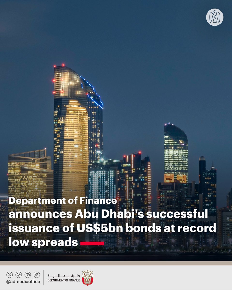 The Department of Finance has announced Abu Dhabi’s successful issuance of bonds valued at US$5bn. The issuance attracted strong investor demand at 4.8 times oversubscription, and underpins the emirate's commitment to delivering its comprehensive economic development strategy.