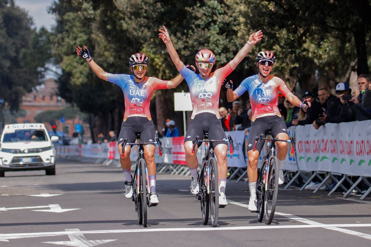 The UAE ladies did a Mapei 1-2-3 today in GP Liberazione, Roma. 👏👏👏 1st Chiara Consonni, 2nd Silvia Persico, 3rd Eleonora Gasparrini. Behind them, their teammate Venturelli took the 4th place.