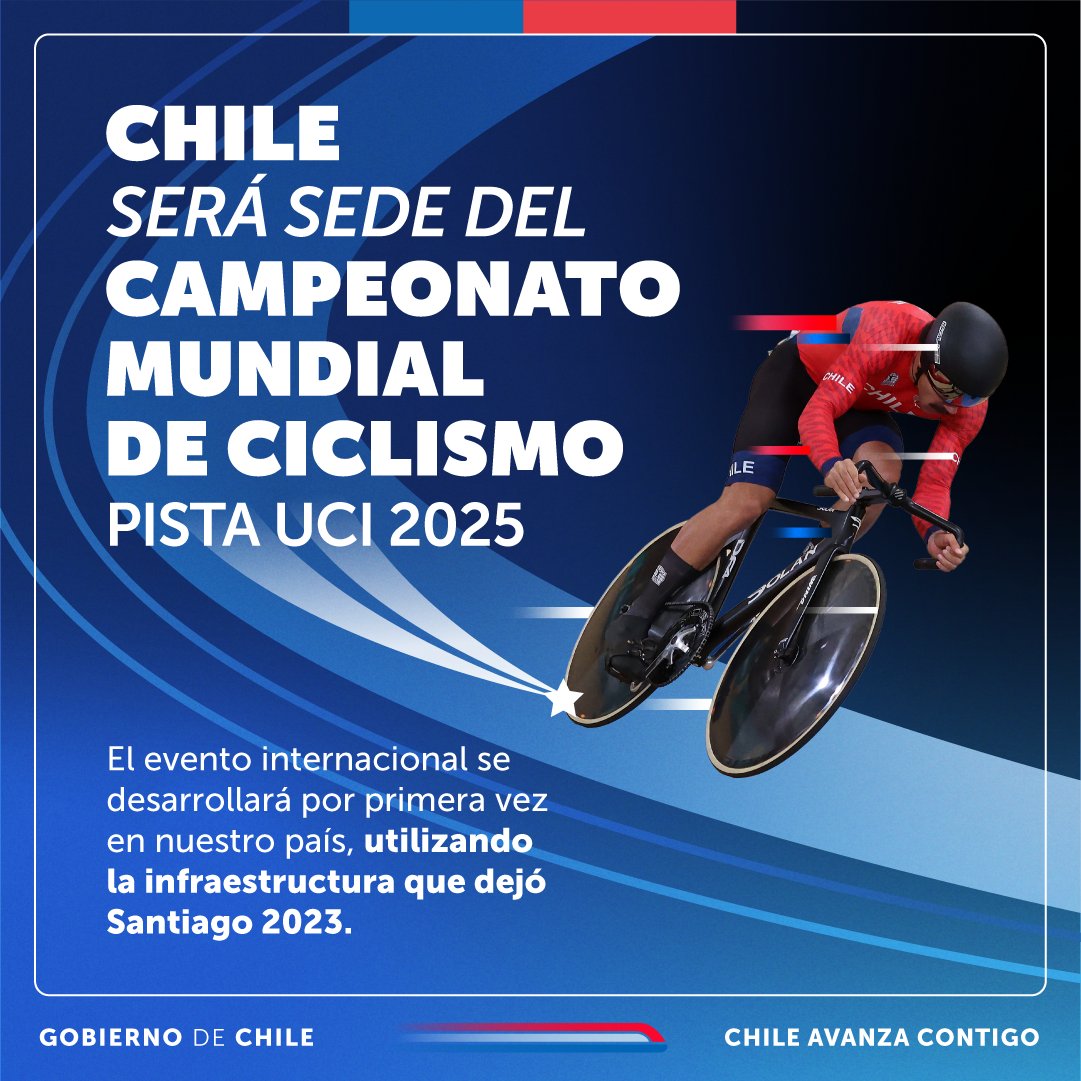 Ayer anunciamos que seremos el primer país sudamericano en recibir las #OlimpiadasEspeciales 2027 y hoy nos emociona comunicar que nuestro país será sede del Campeonato Mundial Pista UCI 2025.

El legado de los Juegos #Santiago2023 sigue dándonos alegrías y orgullo 🇨🇱✨