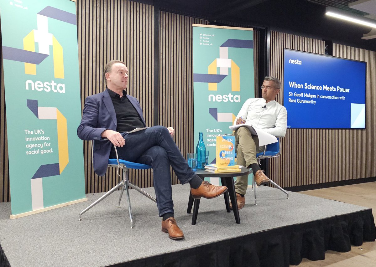 Great to hear from @geoffmulgan and @RGurumurthy about the relationship between science and politics at @nesta_uk + the need for new skills, institutions and methods for some of the big challenges we face