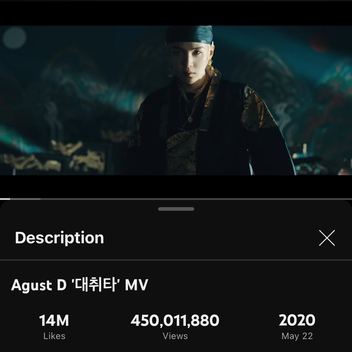 [#SugaHQ_Streaming] Agust D’s ‘Daechwita’ has surpassed 450 MILLION views on YouTube! #DaechwitaTo500M