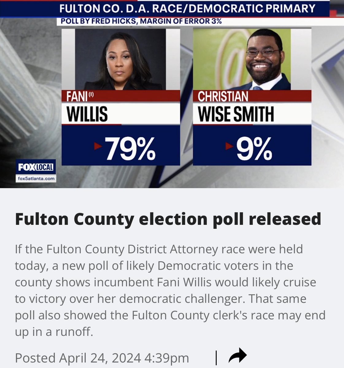 Not sure if y’all knew that Fani Willis is being primaried. It’s moot though because my girl still has the confidence of the people. Courtney Kramer will still challenge Willis in the GE but she’s a trumper and very likely to fail. Keep supporting good BW in power. 👊🏽