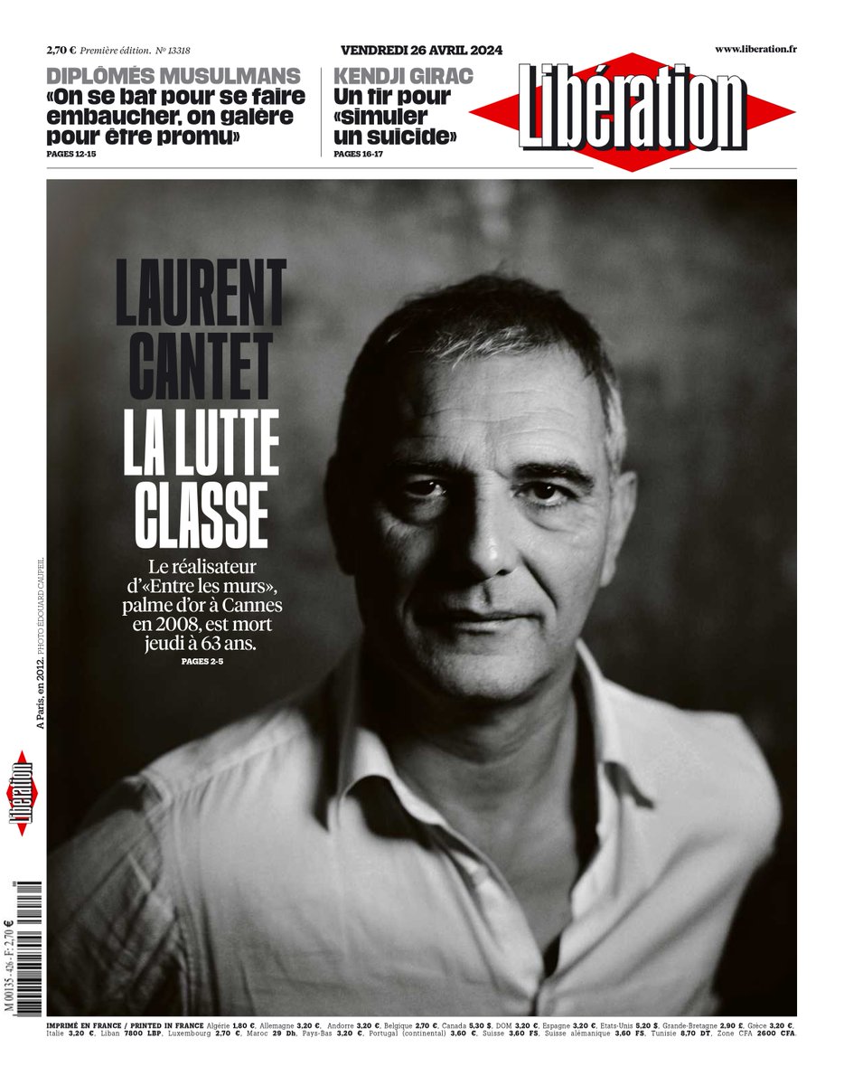 libe's tweet photo. ⚫ «Laurent Cantet : la lutte classe»

Voici la une de Libération ce vendredi. https://t.co/TIipOT5udB
