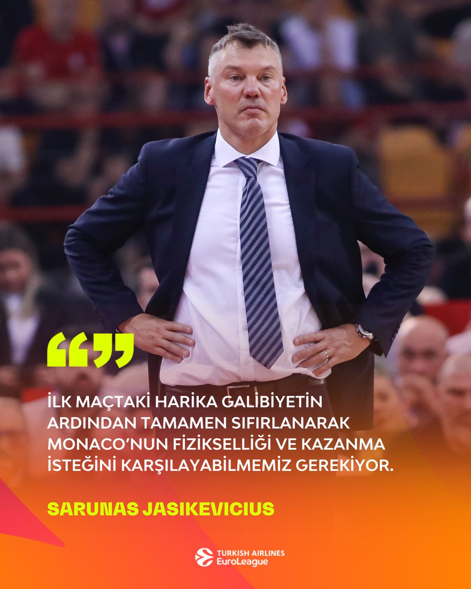 Sarunas Jasikevicius, AS Monaco serisinin 2. maçı öncesi açıklamalarda bulundu 💬 “İlk maçtaki harika galibiyetin ardından tamamen sıfırlanarak Monaco’nun fizikselliği ve kazanma isteğini karşılayabilmemiz gerekiyor. Tabii ki seriyi 1-1 yapmak istiyorlar. İlk maçta neleri iyi