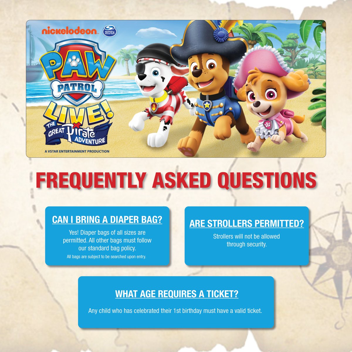 KNOW BEFORE YOU GO PAW Patrol Live! The Great Pirate Adventure will be in the Peoria Civic Center Theater on Saturday & Sunday! Here are some important reminders before you go to the show. More details at bit.ly/PCCKnowBeforeY…