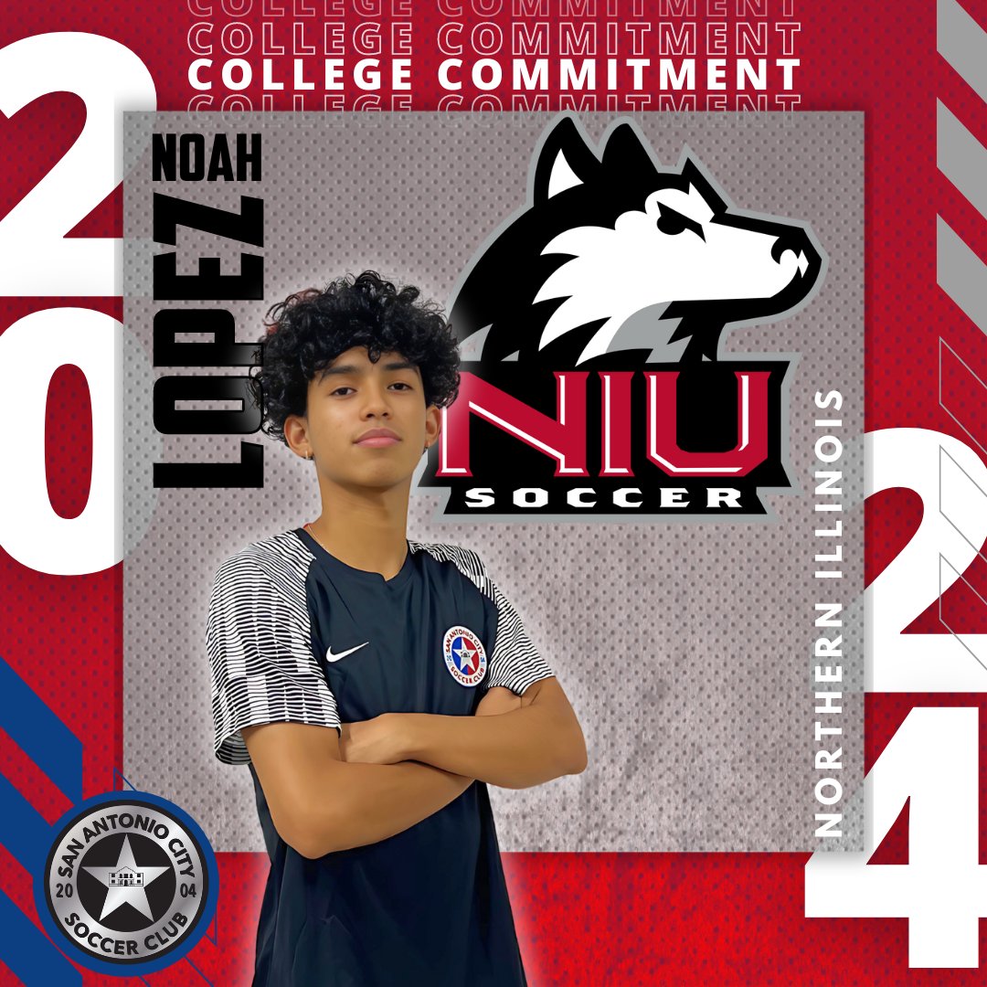 🚨 𝘾𝙊𝙈𝙈𝙄𝙏𝙏𝙀𝘿 🚨 Congratulations to Noah Lopez from our SA City 05/06 ECNL on his commitment to Northern Illinois University to continue his education and soccer career! 🔴🔵🔜⚪⚫ #SaCityProud #TrustTheProcess