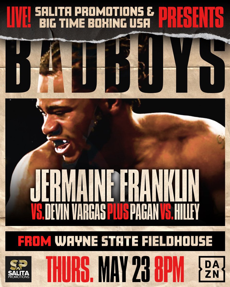 𝐅𝐫𝐚𝐧𝐤𝐥𝐢𝐧 𝐫𝐞𝐭𝐮𝐫𝐧𝐬 Heavyweight contender @JermaineFrankl6 returns against Devin Vargas, May 23, live on DAZN 🔥 #FranklinVargas | @SalitaProm
