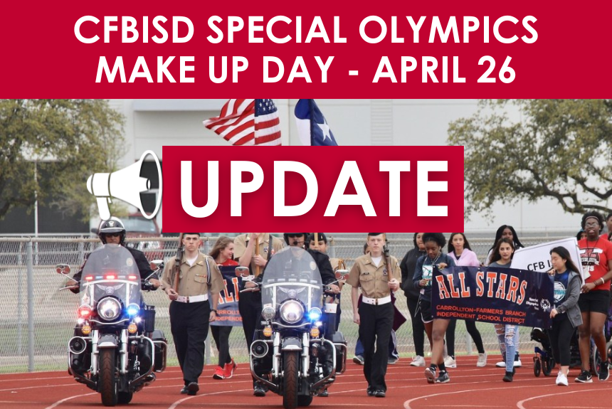 The CFB Special Olympics are scheduled for Friday, April 26, at 10 a.m. at Standridge Stadium. As we all know, the weather in Texas can be unpredictable & currently the forecast predicts thunderstorms for tomorrow. We're carefully monitoring the weather, & a final decision will…