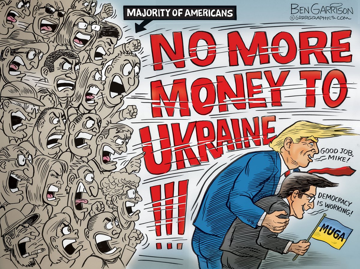 No More Money To Ukraine!
new #bengarrison cartoon
Thanks to Republican House Speaker Mike Johnson cravenly caving to the Democrats, Congress has passed a $95 billion foreign aid package—$61 billion will go to the meat grinder in the corrupt and contemptible country of Ukraine.…