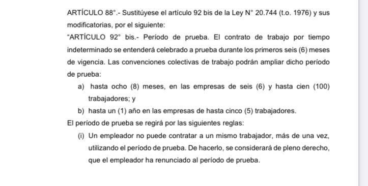 LEY OMNIBUS
Período de prueba laboral de hasta 1 año