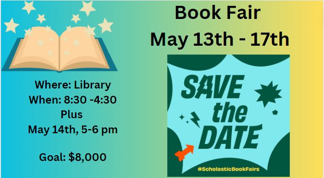 Save the date! Our Byrd Middle School Book Fair is May 13-17th 📚