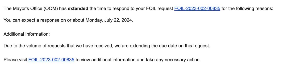 October 9th, I filed an open records request with the Mayor's Office to find out who paid for Eric Adams' tour of Latin America. Today was the fourth time that his office extended the deadline to answer this single question, delaying until July 22nd.