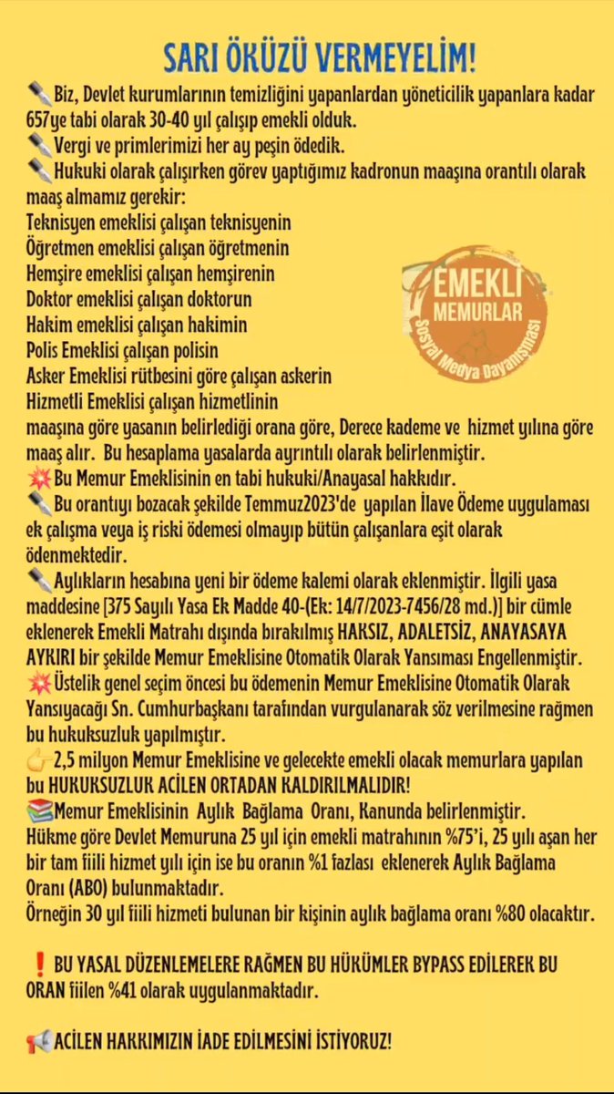 Daha ne kadar söylememiz gerekiyor. 
EK Madde İPTAL Edilsin
Memur Emeklisi
#MemurEmeklisiSürünüyor
#EmekliMemur 
#emeklinetrteistifa 
@Akparti