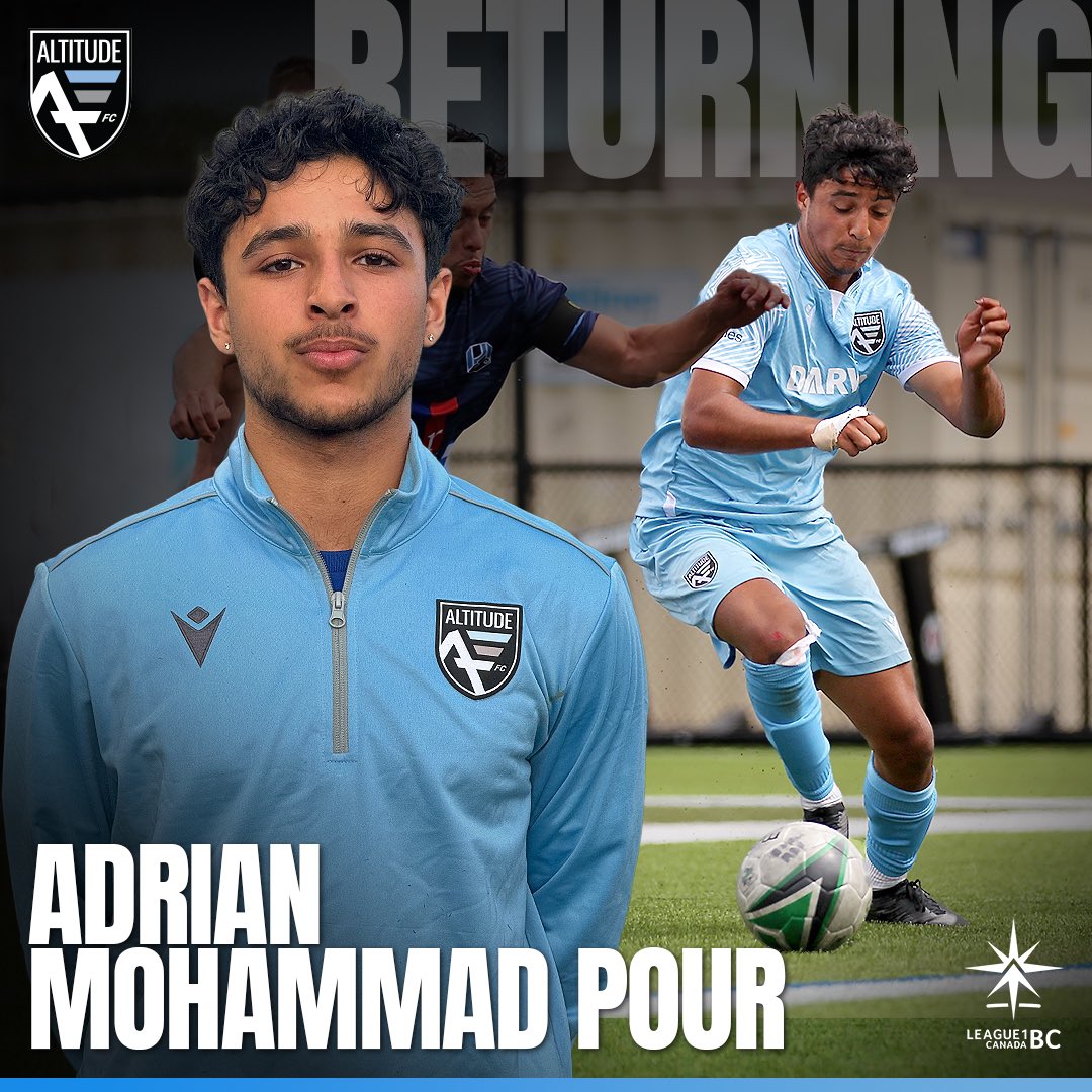 Adrian Mohammad Pour is returning this year as a signed player to Altitude FC in the 2024 @league1bc season. Last year Adrian played as a youth callup from @fcfaly. In the off season, Adrian played for @clubinterfutbol in the @vmslsoccer premier league, and then Van City Pro.