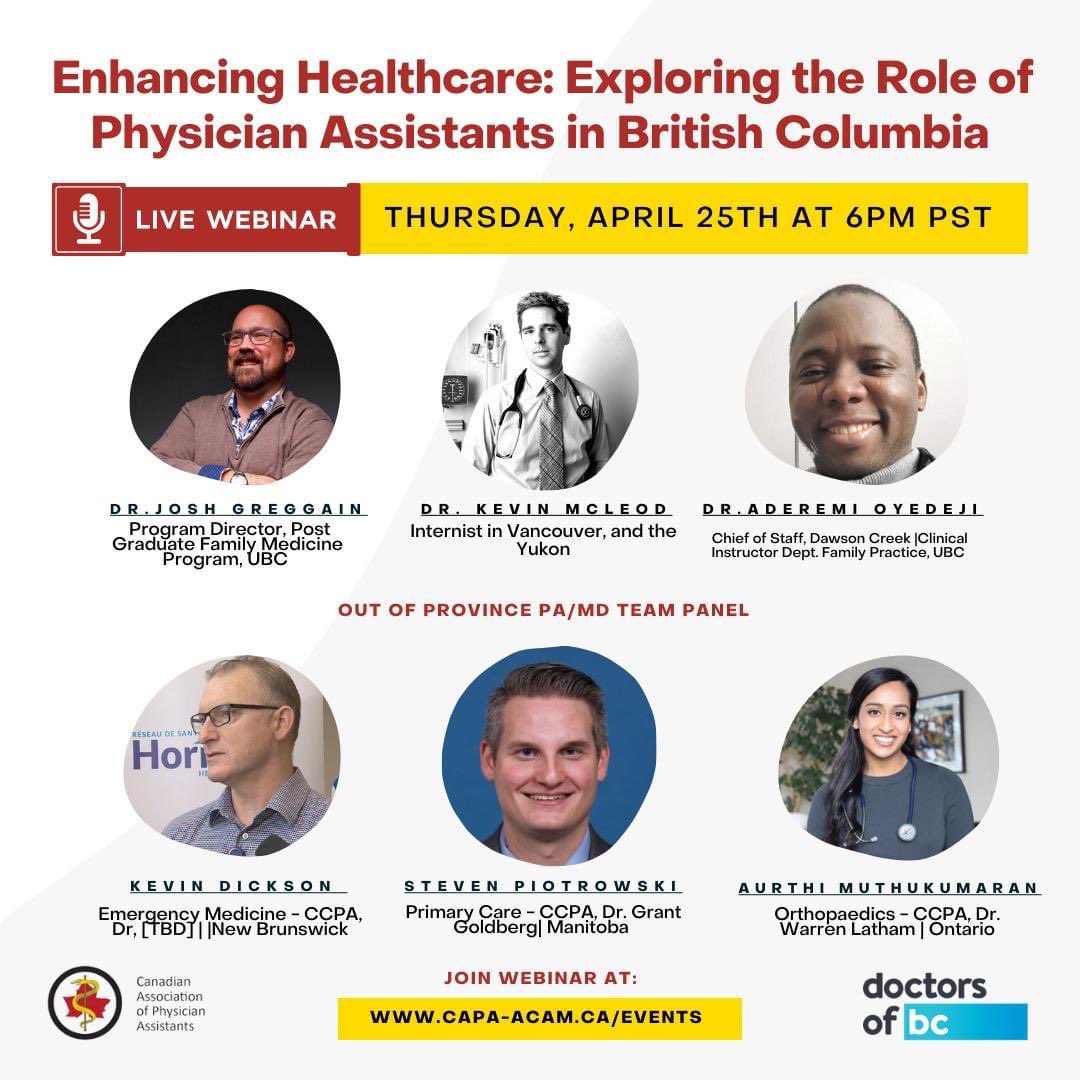 Lisa Stewart, PA (@unsto_pa_ble) on Twitter photo Thrilled for tonight's BC PA webinar! 🤗Excited to learn from out-of-province guests about their PA practice and hear insights from BC Physicians! 📣
Register: capa-acam.ca/events/enhanci…
<a href="/Docs4BC/">Family Doctors for Patient Care in BC</a> <a href="/DoctorsOfBC/">Doctors of BC</a> <a href="/BCFamilyDoctors/">BC Family Doctors</a> <a href="/RCC_bc/">Rural Coordination Centre of BC (RCCbc)</a> @UBCmedicine <a href="/EmergencyCareBC/">Emergency Care BC</a> <a href="/SpecialistsBc/">Consultant Specialists of BC</a> Thrilled for tonight's BC PA webinar! 🤗Excited to learn from out-of-province guests about their PA practice and hear insights from BC Physicians! 📣
Register: capa-acam.ca/events/enhanci…
<a href="/Docs4BC/">Family Doctors for Patient Care in BC</a> <a href="/DoctorsOfBC/">Doctors of BC</a> <a href="/BCFamilyDoctors/">BC Family Doctors</a> <a href="/RCC_bc/">Rural Coordination Centre of BC (RCCbc)</a> @UBCmedicine <a href="/EmergencyCareBC/">Emergency Care BC</a> <a href="/SpecialistsBc/">Consultant Specialists of BC</a>