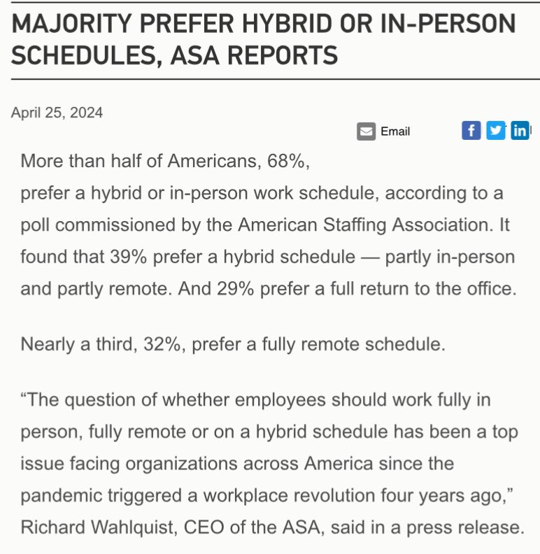 The majority of Americans prefer working onsite or hybrid vs remote workers, according to this report. Looks like all you people really love those pizza parties after all!