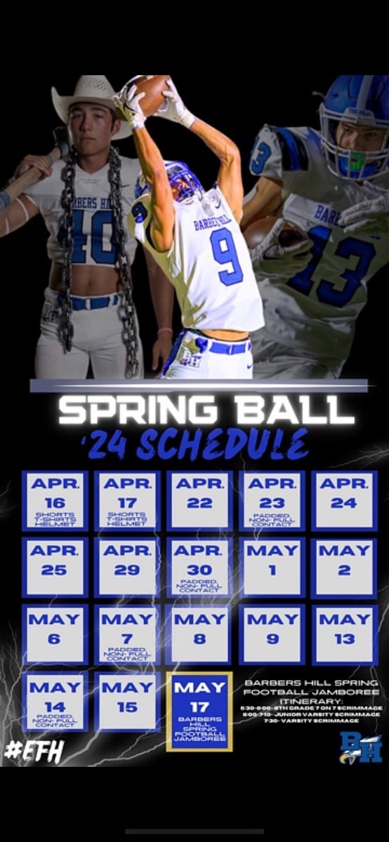 🚨ATTENTION COLLEGE COACHES RECRUITING🚨 Here is our Spring Ball schedule, stop by The Hill anytime & check out some of our student-athletes, always welcome! Feel free to reach out about our Prospect List ✅, Transcripts ✅, & Film ✅! #RecruitTheHill #EFH 🦅 @Recruit_BH