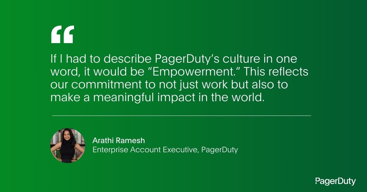 ✨ Arathi Ramesh, Enterprise Account Executive at PagerDuty, shares insights about our unique company culture with @BuiltIn. Learn how we foster leadership and innovation at every turn, empowering our employees to grow ➡️ bit.ly/3UdSNNX