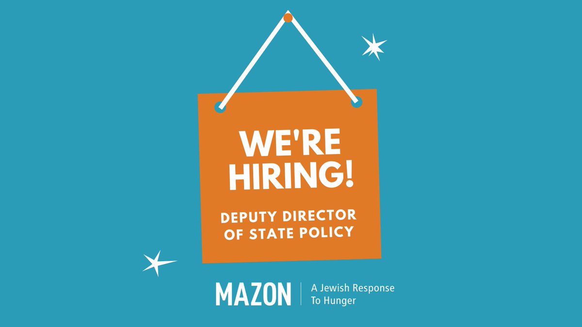 MAZON is looking for a Deputy Director of State Policy! Could it be you? Lead the development and advancement of MAZON’s state advocacy and policy work, and join our team in working to #MakeHungerHistory. Learn more and apply: loom.ly/2e--2SE