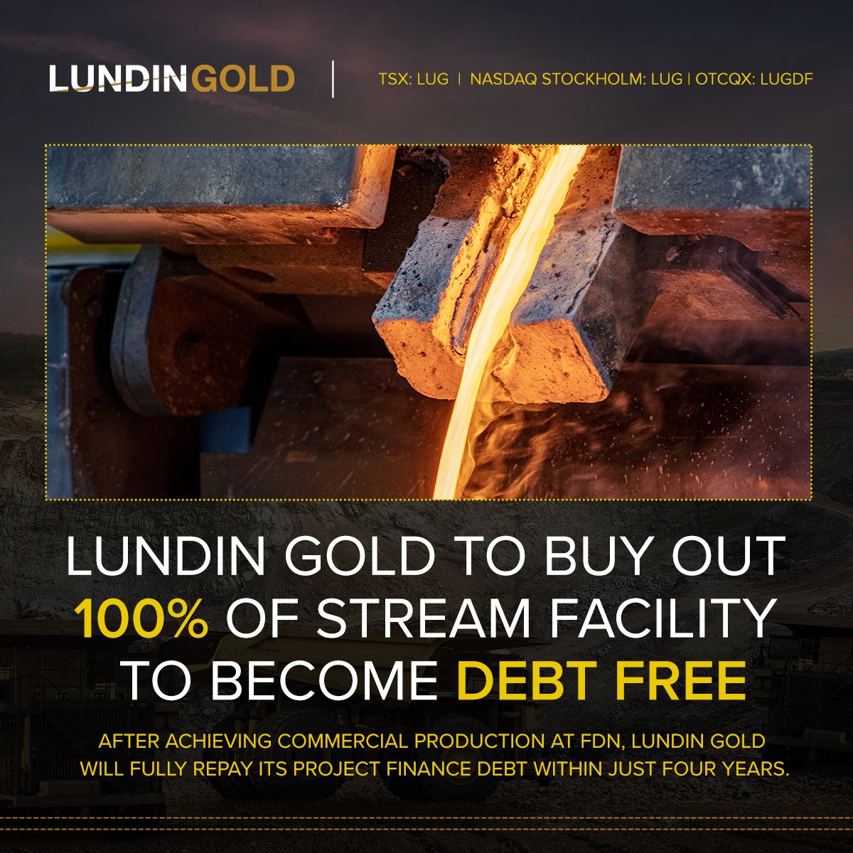 ⚒️ $LUG is excited to announce that it has entered into an agreement with Newmont to buy put 100% of the balance of the #FDN stream credit facility and offtake agreement for total consideration of $330 million. 🤝 With this milestone complete, $LUG will have repaid in full all…