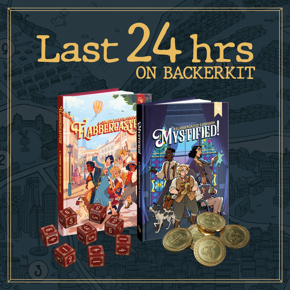 ‼️😱 LAST 24 HOURS 😱‼️ Get your hands on our award-winning #TTRPG #Flabbergasted and its expansion #Mystified! Now's your last chance to grab your copy on #Backerkit 💗 Help us finish strong! 🤞 backerkit.com/c/projects/the…