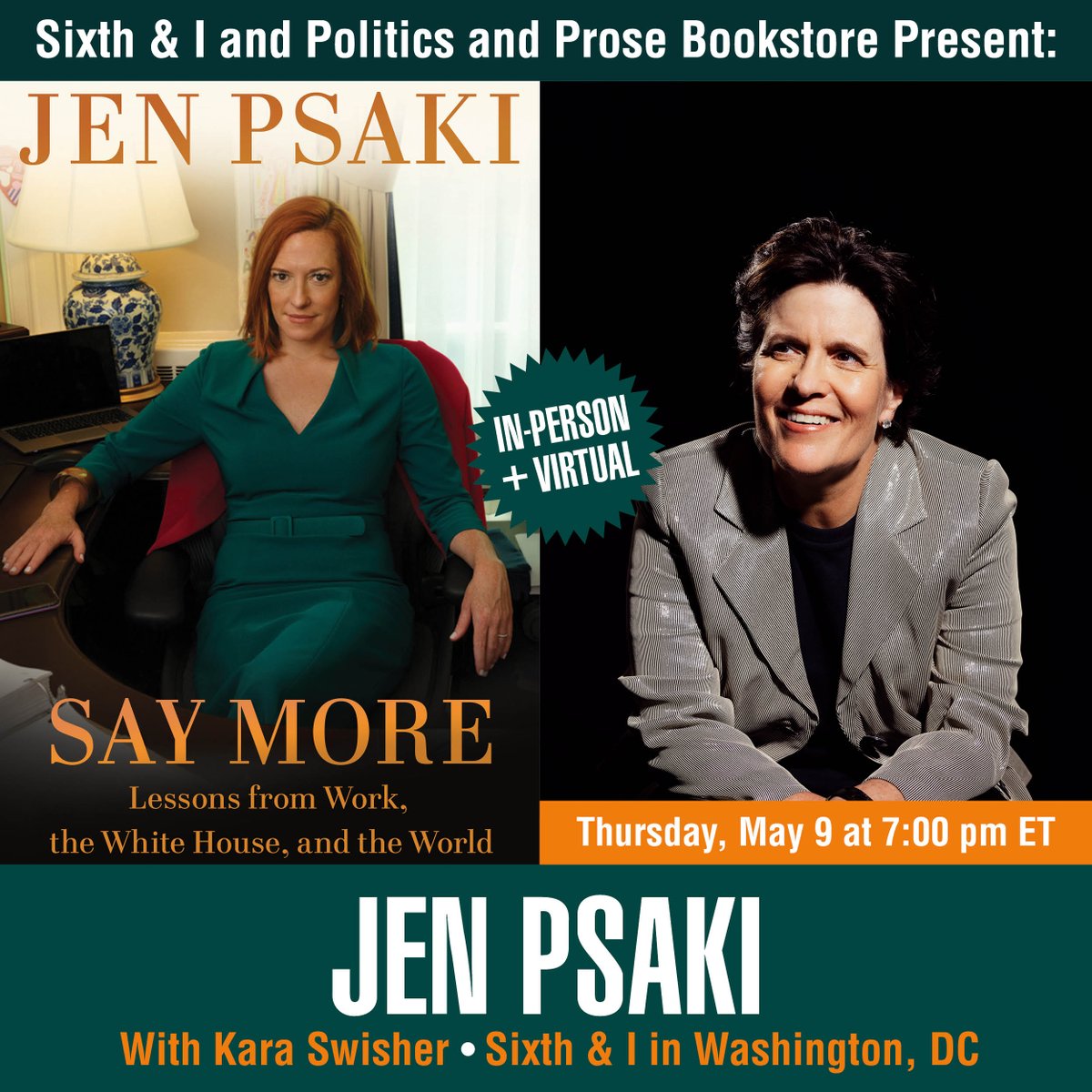 Must we say more? In-person and virtual tickets: bit.ly/43xbzEc @jrpsaki @karaswisher @politicsprose