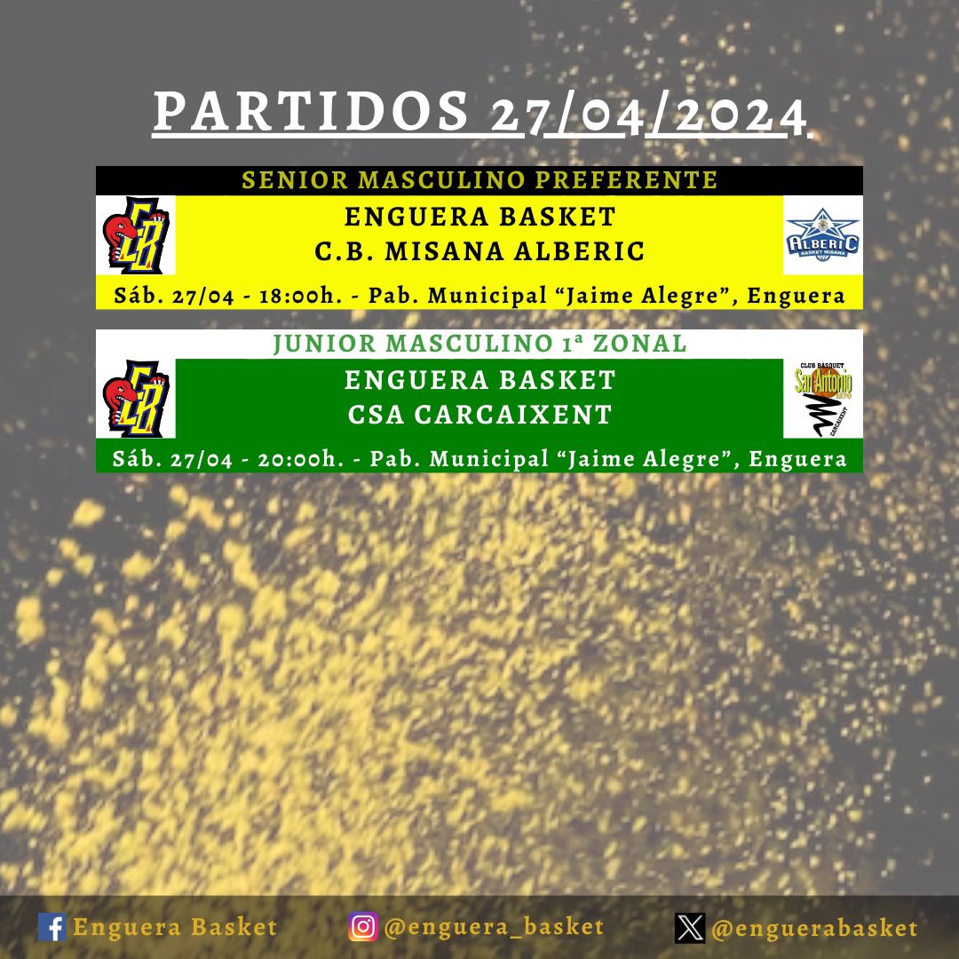 enguerabasket's tweet photo. 🏀 𝑷𝑨𝑹𝑻𝑰𝑫𝑶𝑺 𝑬𝑵𝑮𝑼𝑬𝑹𝑨 𝑩𝑨𝑺𝑲𝑬𝑻 🏀
📆 𝟐𝟕 𝐀𝐁𝐑𝐈𝐋 📆

¡𝟏, 𝟐, 𝟑, 𝐄𝐍𝐆𝐑𝐀!
💛🖤💛🖤💛🖤 https://t.co/bfyK4SaJXH