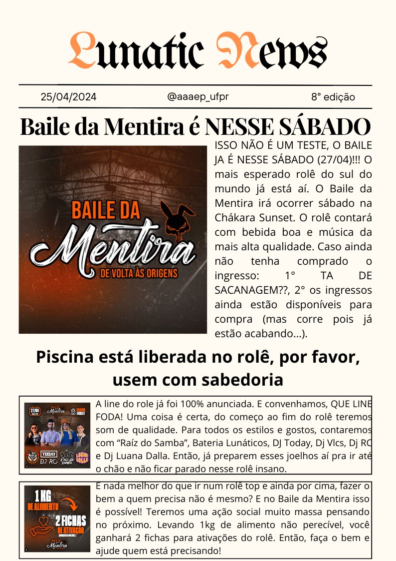 aaaep_ufpr's tweet photo. Lunatic News, 8° edição https://t.co/VACLOkI7hc