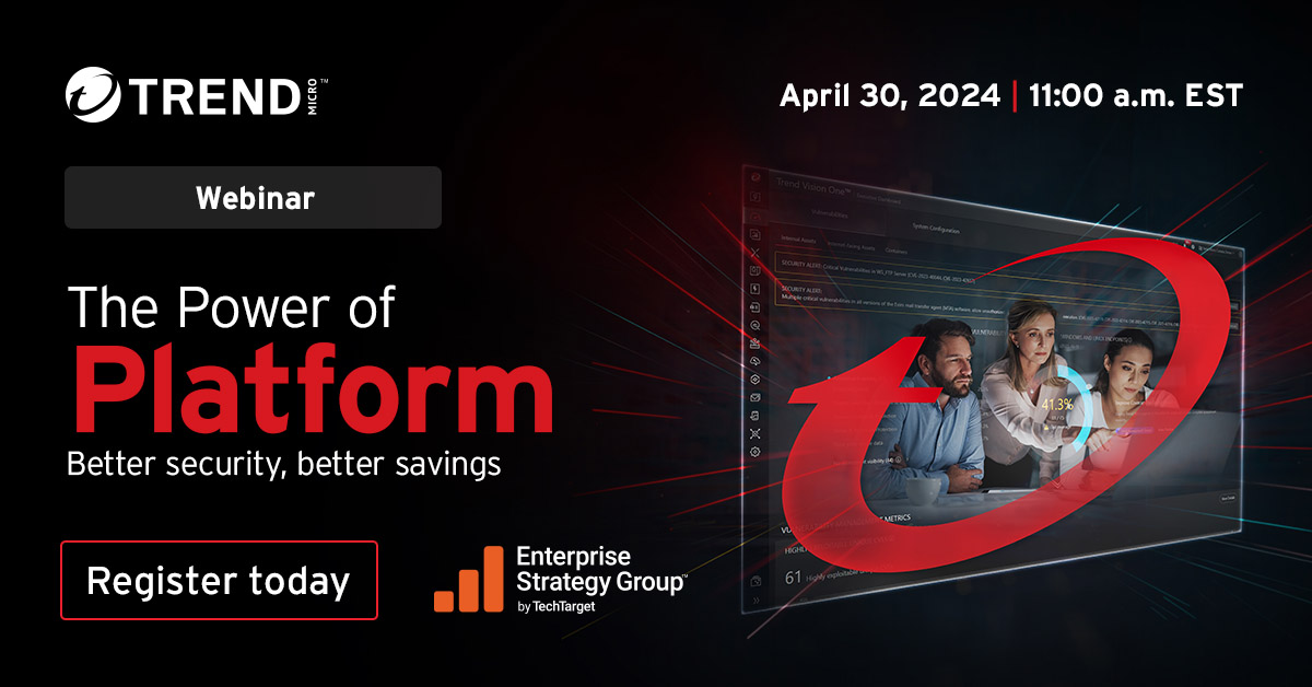 Discover how to reduce your data breach risk while boosting risk resilience.

Join @TrendMicro and Enterprise Strategy Group (@esg_global) for a webinar exploring the challenges and opportunities associated with adopting a cybersecurity platform strategy: bit.ly/4d87z1x