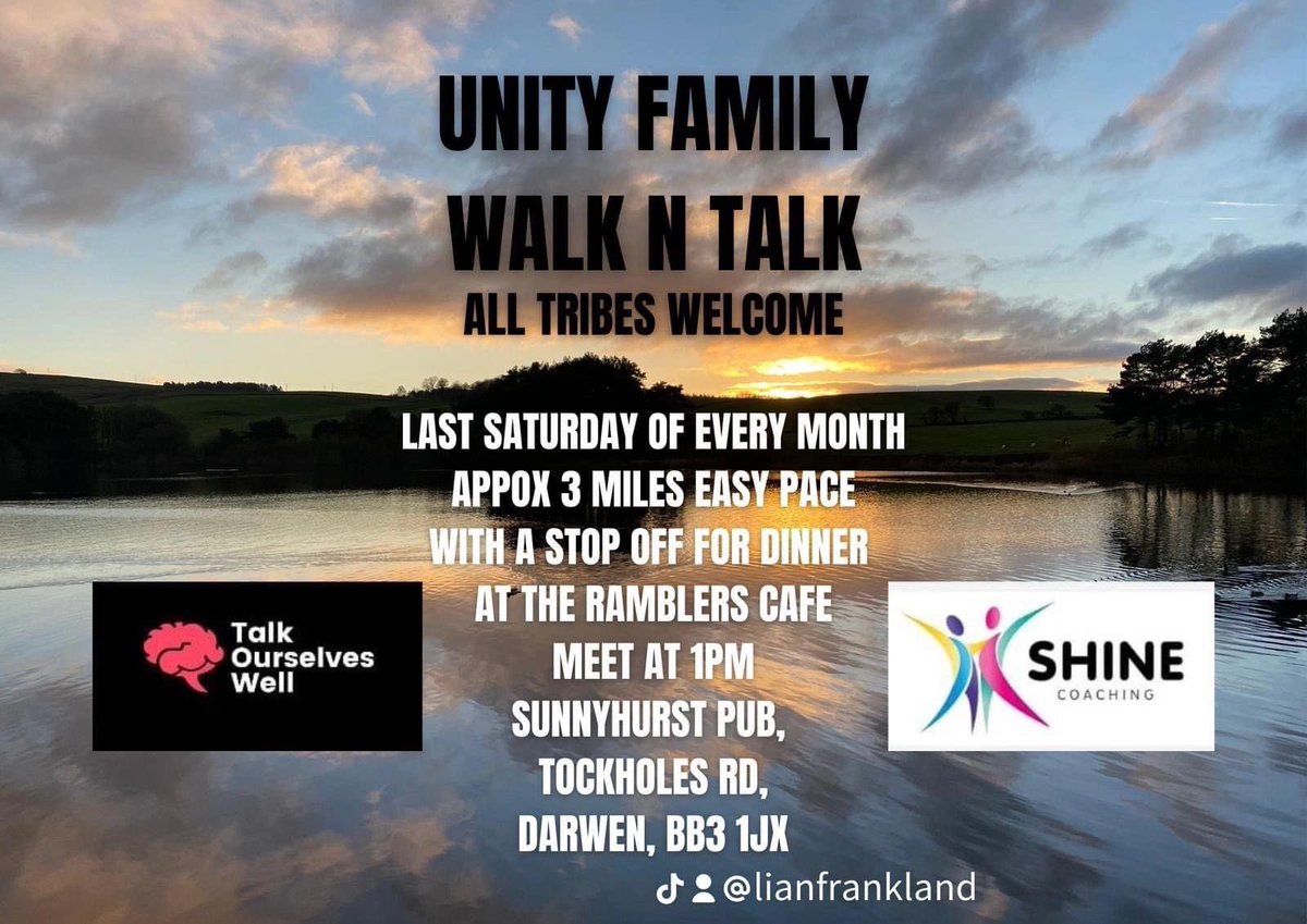 Shine Coaching For Men (@shinecoaching1) on Twitter photo Join us this Saturday for our Unity Family Walk N Talk. All welcome 🥾
<a href="/TalkOurselves/">Talk Ourselves Well</a>
<a href="/refreshbwd/">refresh BwD</a>
<a href="/apcarr33/">Anthony Carr</a>
#MensMentalHealth
#Lancashire Join us this Saturday for our Unity Family Walk N Talk. All welcome 🥾
<a href="/TalkOurselves/">Talk Ourselves Well</a>
<a href="/refreshbwd/">refresh BwD</a>
<a href="/apcarr33/">Anthony Carr</a>
#MensMentalHealth
#Lancashire