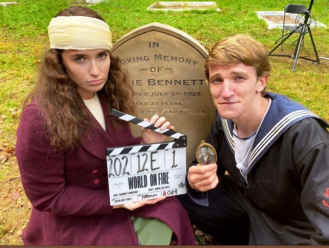 Ewan Mitchell and Julia Brown behind the scenes of World on Fire season 2
