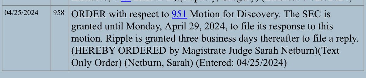 #XRPCommunity #SECGov v. #Ripple #XRP Magistrate Judge Netburn has entered a scheduling order regarding @Ripple’s Motion to Strike new expert materials the SEC submitted in support of its Motion for Remedies and Entry of Final Judgment.  It is below.