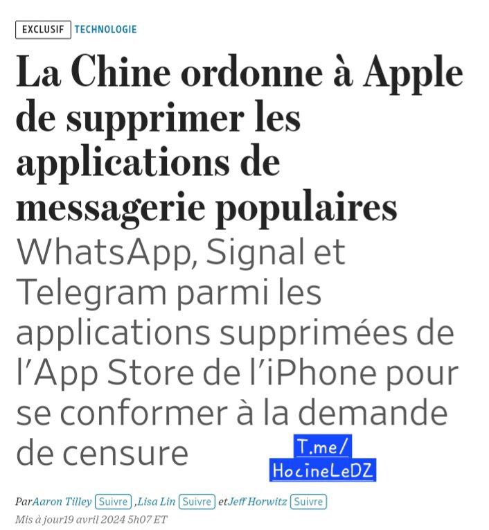 WhatsApp, Signal et Telegram parmi les applications supprimées de l'App Store de l'iPhone pour se conformer à la demande de censure La Chine a ordonné à Apple de supprimer certaines des applications de messagerie instantanée les plus populaires au monde de sa boutique…