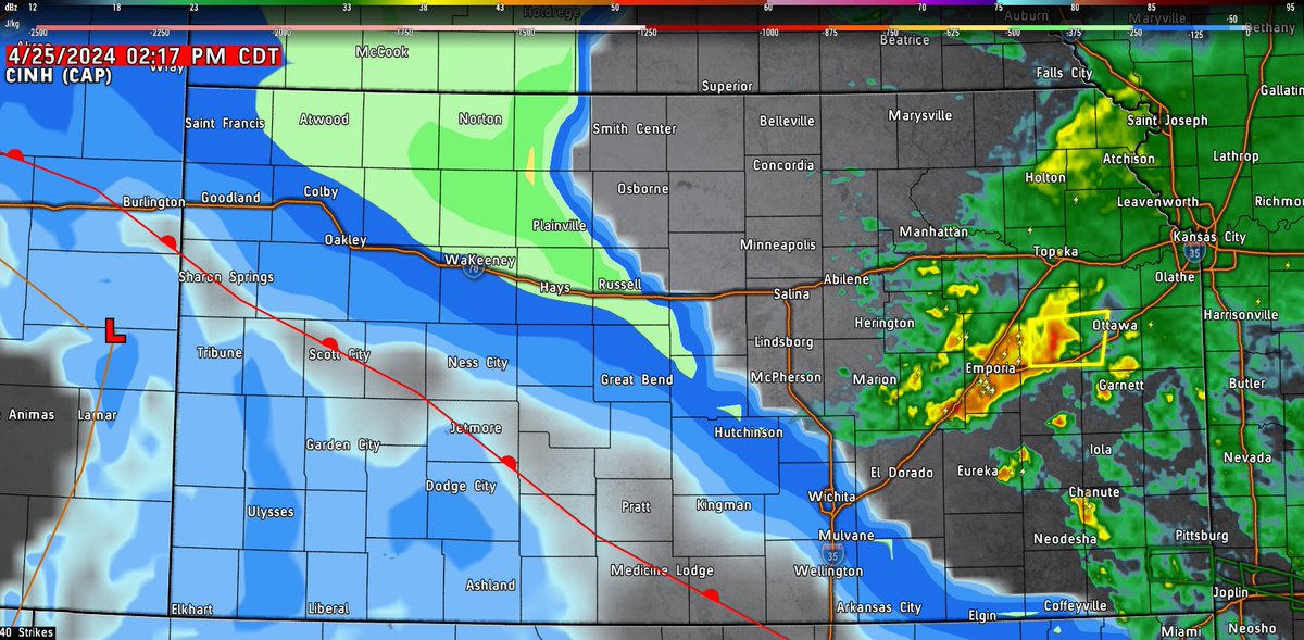 Warm front is advancing North across Western KS. NWS Dodge City just launched a weather balloon, seems the cap is stronger than forecast. Despite a strong cap, supercells & tornadoes are still possible, especially across NW KAKEland. All depends if the cap holds or breaks.