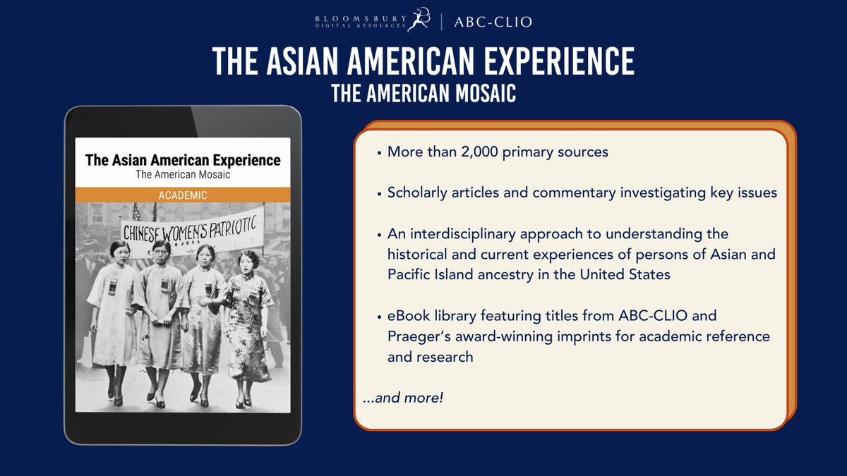 The first learning resource of its kind, The Asian American Experience offers dedicated coverage of the social, political, & economic forces that have shaped the experiences of Asian Americans through history & into the 21st century. Access the database May 1 - watch this space!