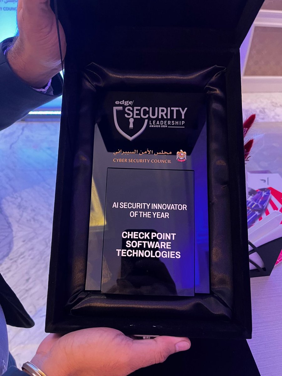 🏆 Check Point was honored with the #AI Security Innovator of the Year award at @GISECGlobal for our use of AI in cybersecurity! bit.ly/3UuwzZn