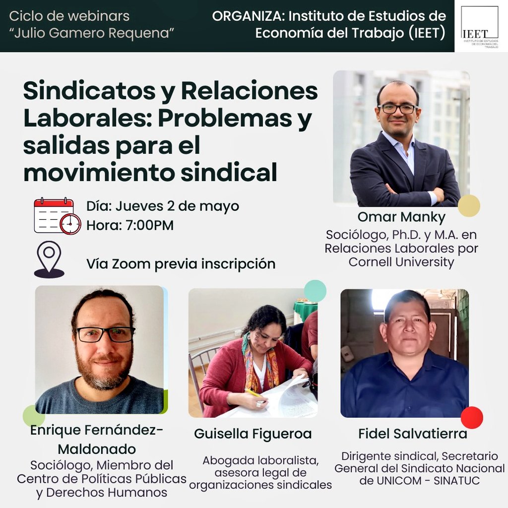 Instituto Laboral IEET (@ieetlaboral) on Twitter photo El IEET se constituye por nuestra cercanía con la lucha histórica de la clase trabajadora. Por eso, conmemorando el Día Internacional del Trabajador, tendremos el siguiente webinar!
Inscripciones: forms.gle/vFzM6LxVBTyWpC… El IEET se constituye por nuestra cercanía con la lucha histórica de la clase trabajadora. Por eso, conmemorando el Día Internacional del Trabajador, tendremos el siguiente webinar!
Inscripciones: forms.gle/vFzM6LxVBTyWpC…