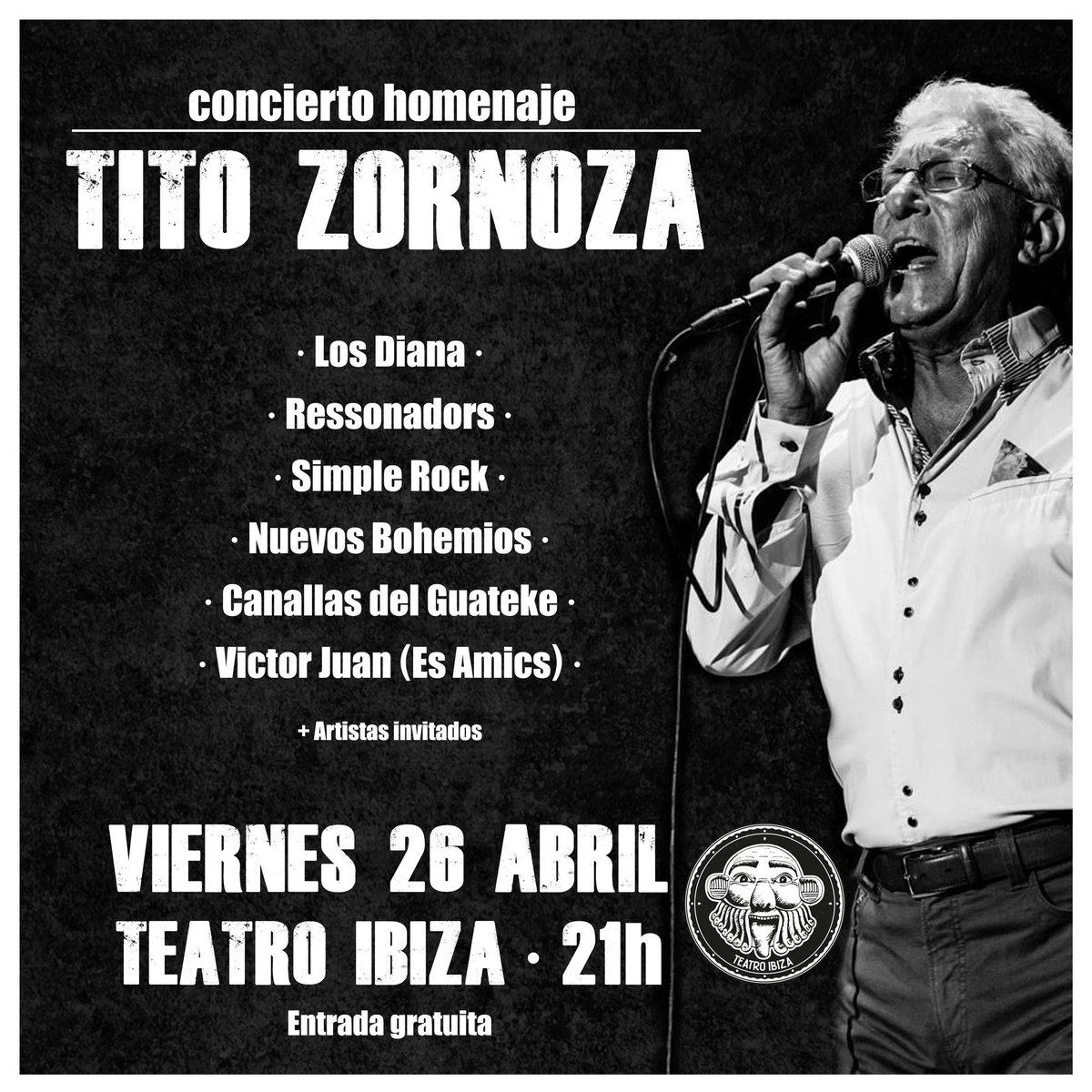Aquest divendres a Teatro Ibiza tocarem un parell de cançons en homenatge an es nostro company i amic Tito Zornoza, qui mos va deixar es passat mes de març i a qui mai oblidarem.