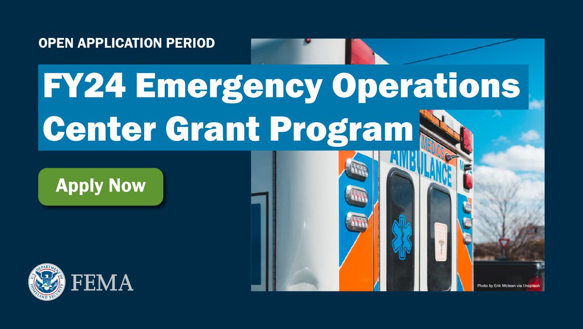 The Emergency Operations Center Grant Program is now accepting applications for the 2024 fiscal year. These funds provide more than $103 million to eligible state, local, & tribal governments to address needs with emergency operations facilities. More: fema.gov/press-release/…