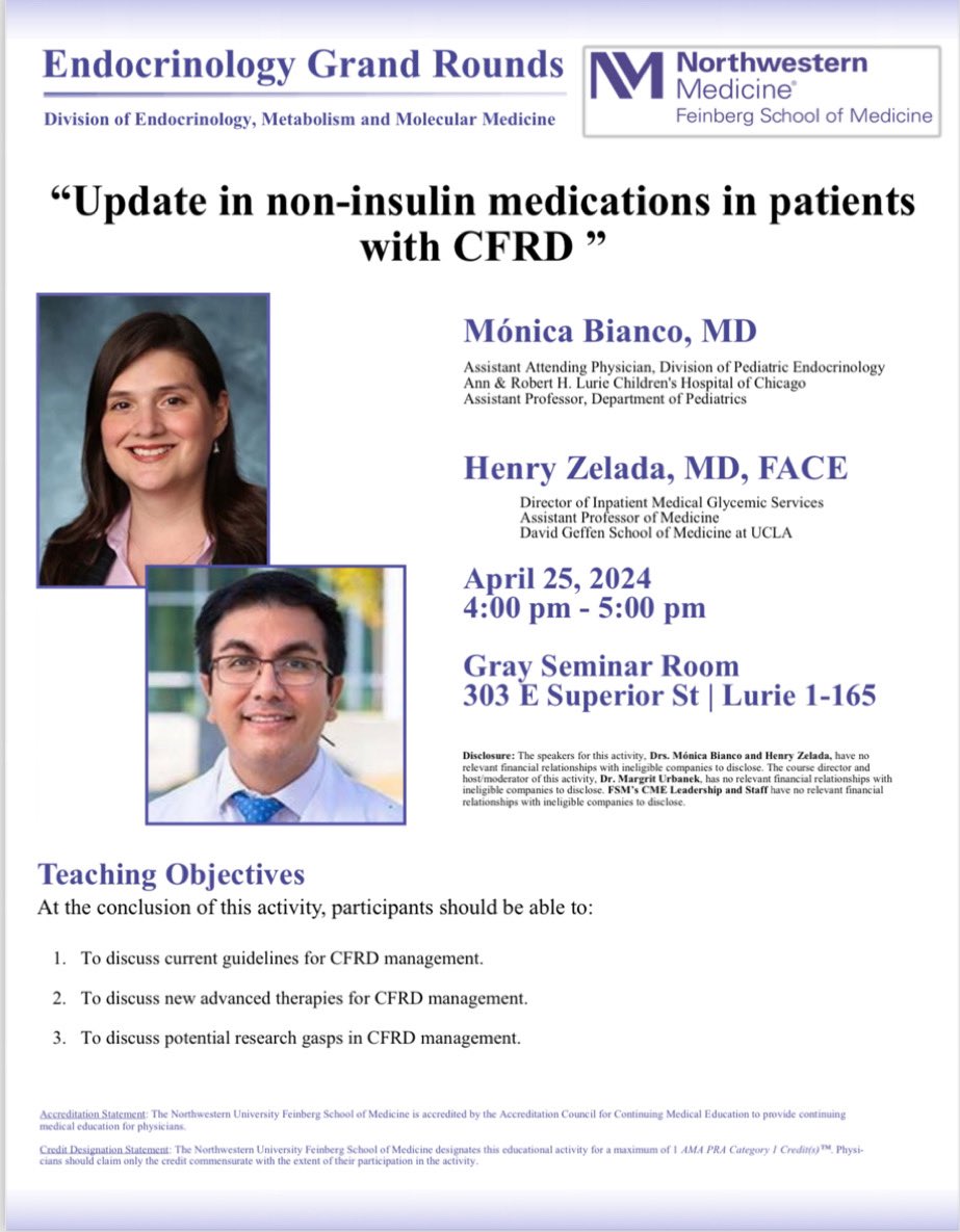 HenryZelada2's tweet photo. Excited to give in-person endocrine grand rounds along with my dear colleague Dr. Bianco this afternoon. @NorthwesternMed. Will discuss updates in Cystic Fibrosis Related #Diabetes. @CF_Foundation https://t.co/2shtt51iLN