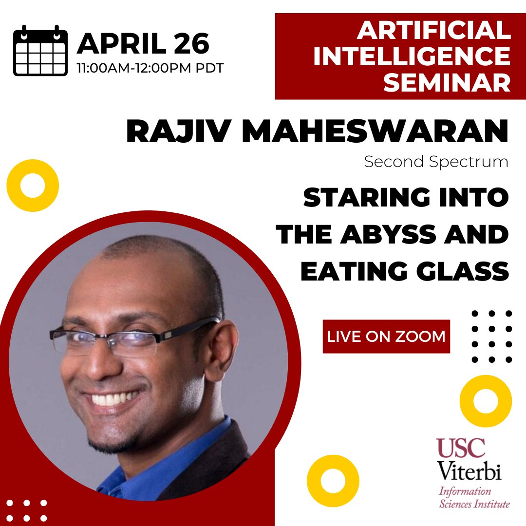 Check out our AI seminar tomorrow! Rajiv spent a decade as faculty at USC and then a decade building the startup Second Spectrum. In this seminar he'll discuss the path that took him from one to the other and answer questions about the journeys. Join here: bit.ly/44irNBv