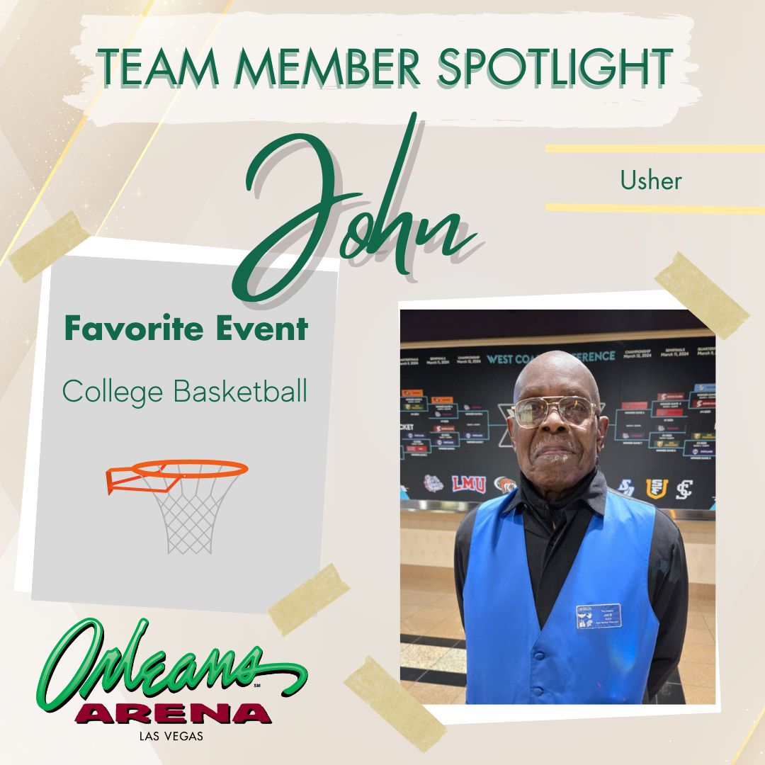 🌟 Meet John! 🌟 Since 2017, he's been one of the friendly faces greeting you at Orleans Arena. His favorite part of the job? Meeting people from all corners of the globe right here. Say hi to John next time you're at an event here!