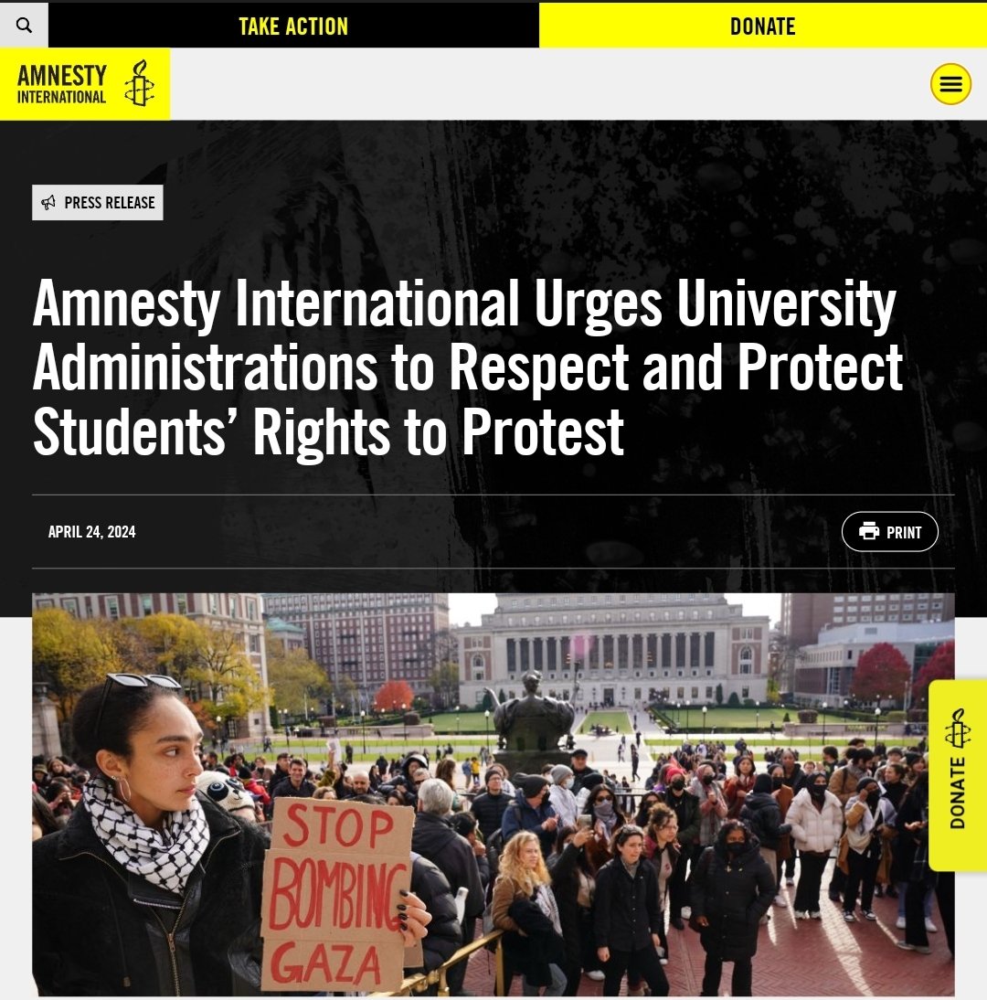 'Amnesty International USA urges university administrations across the United States of America to safeguard and facilitate all students’ right to peacefully and safely protest or counter protest on their campuses.': “Institutions of higher learning are key in helping students…