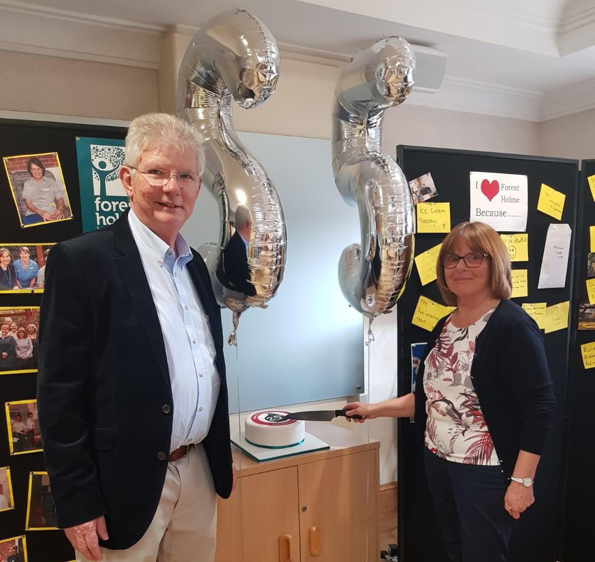 In 2019, Sheila Banyard, who started as a Nurse at Forest Holme Hospice on the very first day it opened in 1994, returned to cut a celebratory cake with Dr Kirkham at a 25th anniversary staff party #ThrowBackThursday #30thanniversary #30YearsOfCare