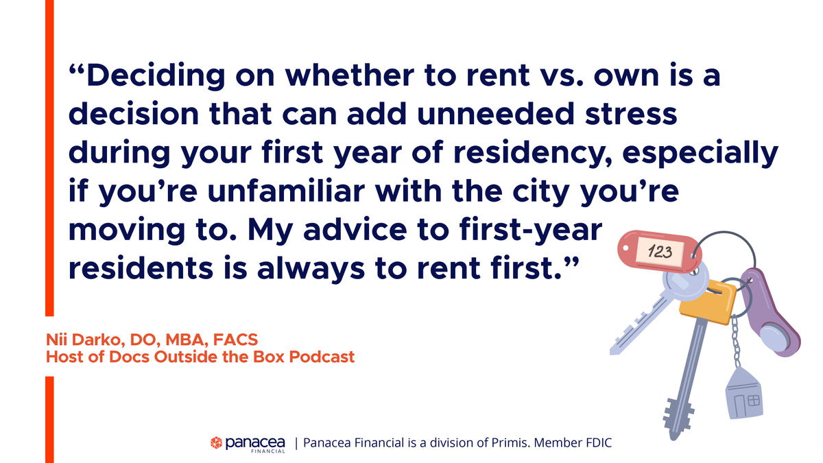 🥼Residency is quickly approaching for 4th year medical students. Find tips from physicians who have been in your shoes before, including considerations for choosing to rent or buy: hubs.la/Q02r6hmn0. #residency #doctor