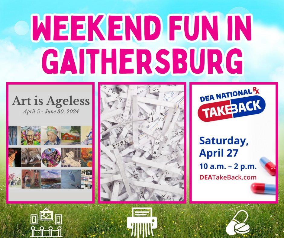 Lookin' for some fun this weekend? We've got you covered! 🎨Art is Ageless Reception gburg.md/4b82FQb ♻️Community Shredding Event gburg.md/GburgShreds 💊RX Drug Take Back Day gburg.md/takebackday 🗓️Full Calendar gburg.md/calendar Have fun, Gburg!