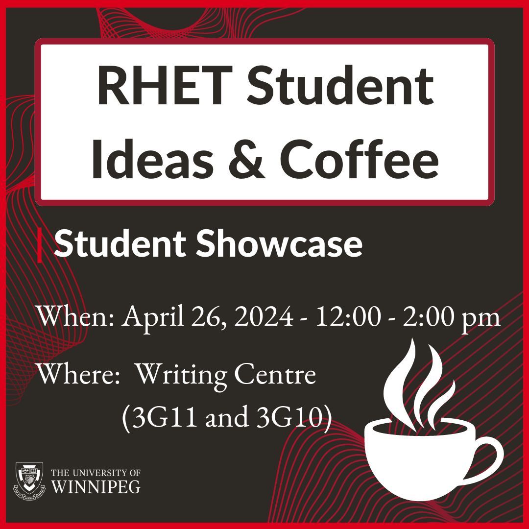 Tomorrow, April 26, from 12 to 2 p.m. in the Writing Centre, @UWRHET is hosting a student-led showcase called Student Ideas and Coffee. Students who have taken rhetoric courses will showcase their work, share ideas, and engage in discussions. Mark your calendar and drop by!