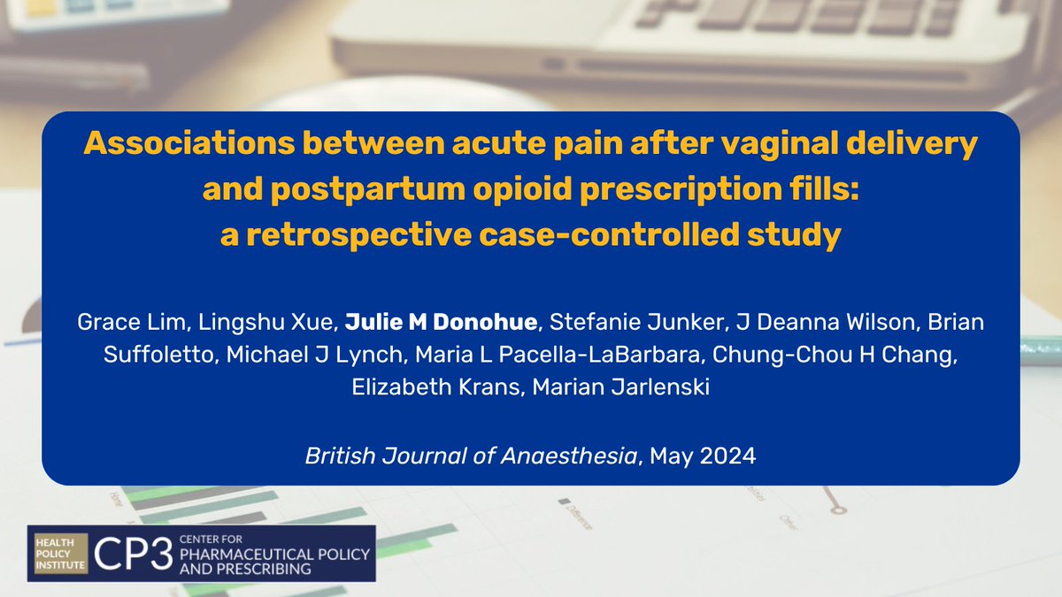 🆕analysis found moderate/severe in-hospital acute pain after uncomplicated vaginal delivery is associated w/ ⬆️odds of persistent opioid use. Read more @BJAJournals bjanaesthesia.org/article/S0007-… CP3's Dr. Julie Donohue co-authored.