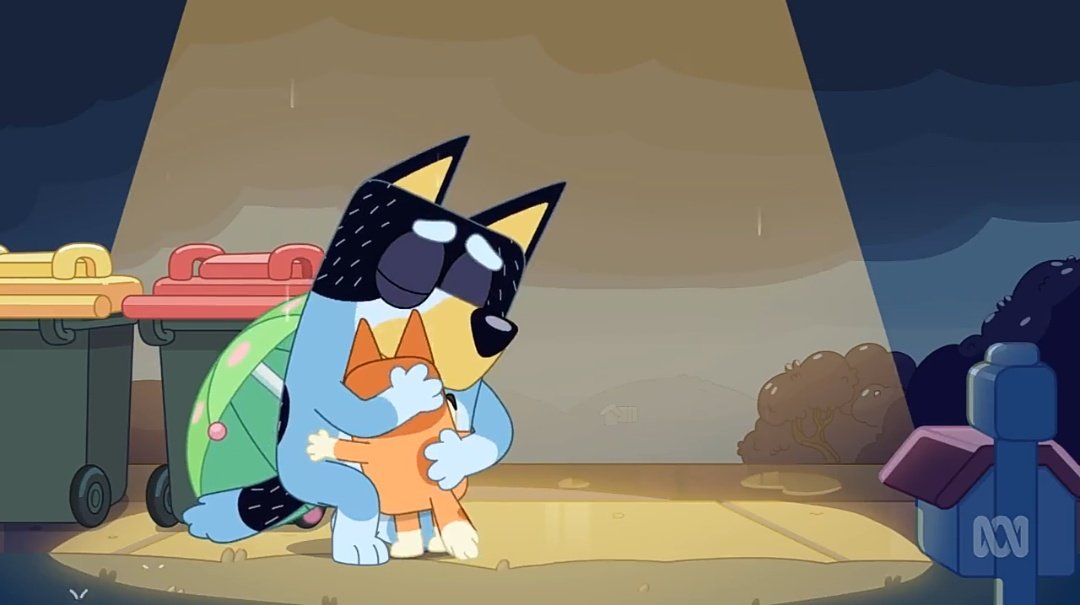 puppy_square_JP's tweet photo. Bandit consoling Bingo🧡💙
#Bluey https://t.co/QCaorawVse